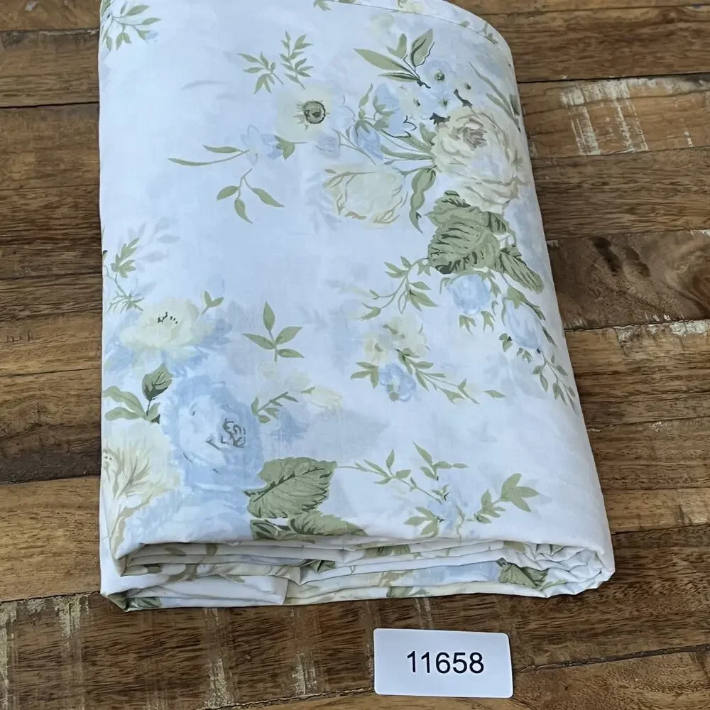Vintage Ivory & Blue Floral Shabby Chic Flat Sheet 98.5